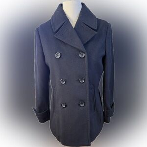 Lands End Black Wool Pea Coat in size 4P LIKE NEW
